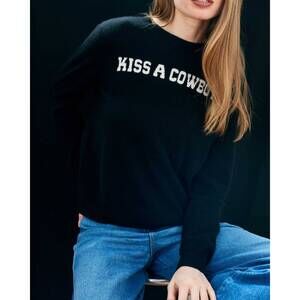 NEW JUMPER1234 cashmere wool kiss a cowboy crew sweater in black and cream